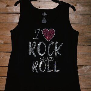 I Love Rock and Roll rhinestone bling tank XS S M L XL XXL 1X 2X 3X 4X5X